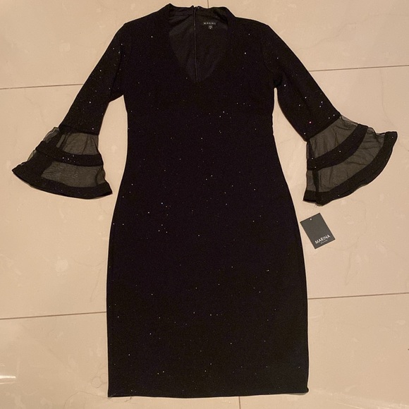 🎉Holiday Sale🎉 MARINA Dress Sz 6 3/4 Bell Ruffle Sleeve BNWT - Picture 1 of 11
